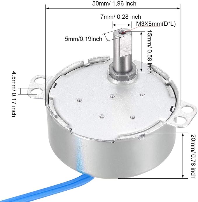 uxcell Synchronous Motor AC 100-127V 2-2.4RMP 50-60Hz 4W Double Flat Shaft - Image 3