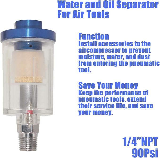 Oil Water Separator for Air Line, 1/4 Inch NPT Inlet and Outlet, Air Compressor - Image 2
