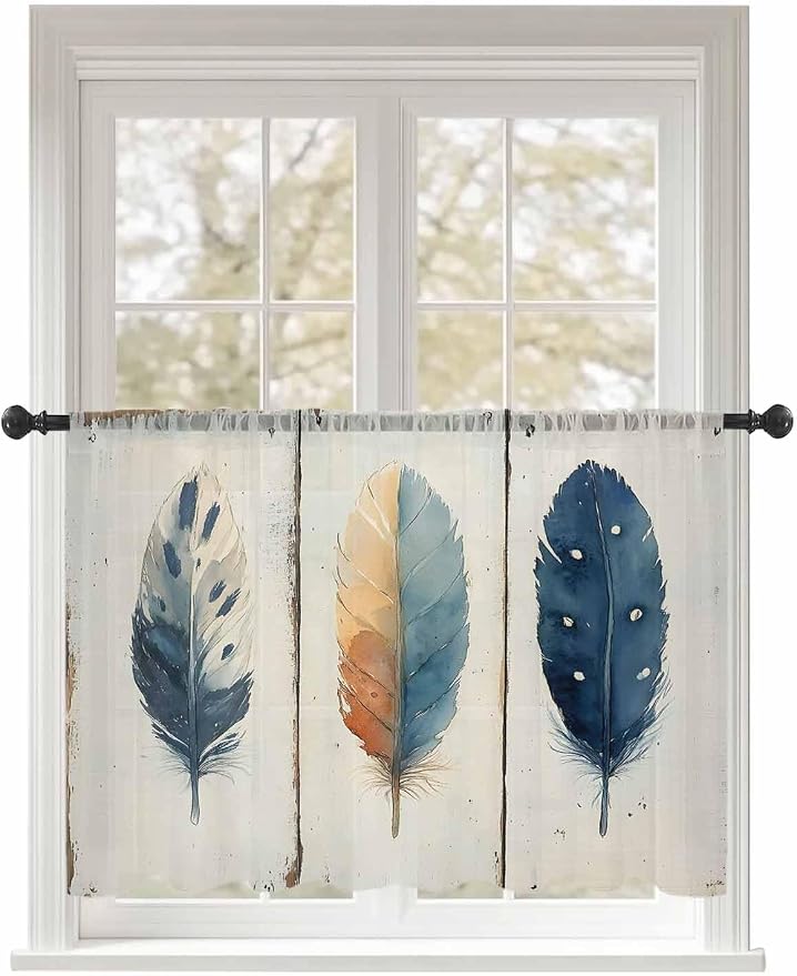 Sheer Curtains 54 Inch Length, Boho Ombre Vintage Wooden Grain Privacy Voile by Unknown