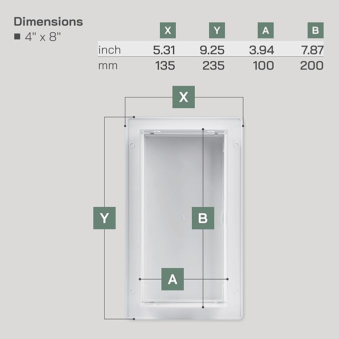 Vent Systems 4x8 Access Panel - Easy Doors ABS Plastic for Drywall, Wall and Ceiling Electrical Plumbing Service Door Cover Exterior Dimensions 5.3x9.3 Inch White 4 x 8/100 200 mm