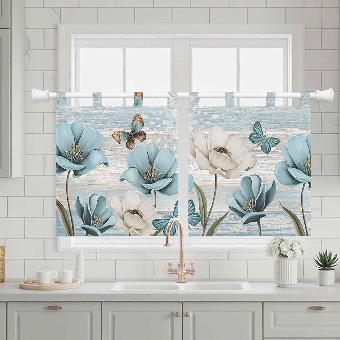 Spring Floral Kitchen Curtains 36 Inch Length, Small Window Curtains Tab Top - Image 3