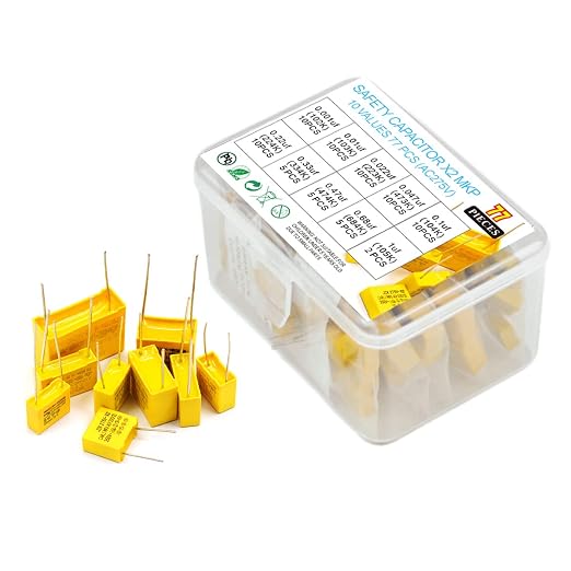 10 Values 77 PCS Polypropylene Safety Capacitors DIP 275VAC X2 MKP Assorted Kit by KOKISO