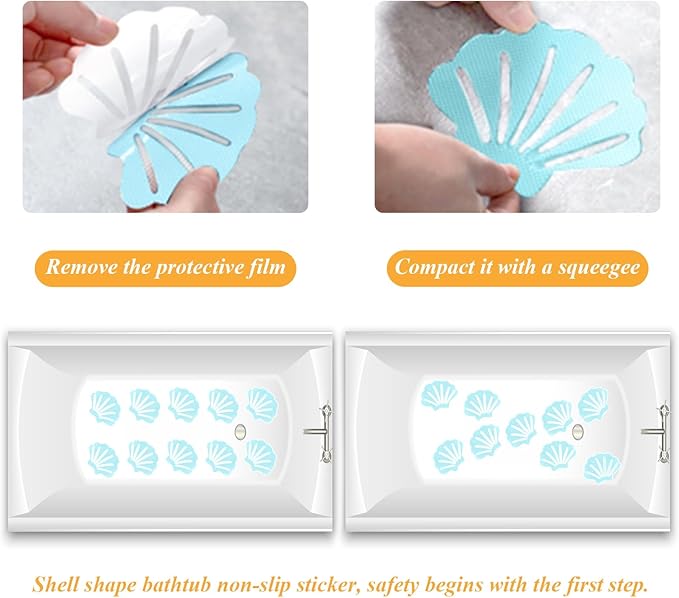 Bathtub Stickers Non Slip, Shell Shaped Tubs Safety Shower Treads, Adhesive Sticker for Bathroom Bathtub, Shower Floor,Blue (12Pcs)