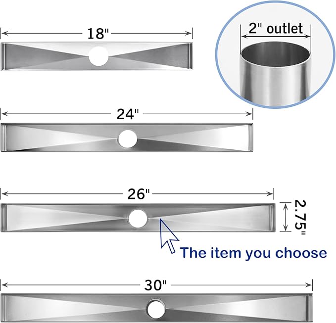 Linear Shower Drain 26", Brushed Floor Drain with Tiled Insert Grate & Hair Strainer, 304 Stainless Steel Bathroom 2-in-1 Tiled in Drain, CUPC Certified (Brushed, 26'')