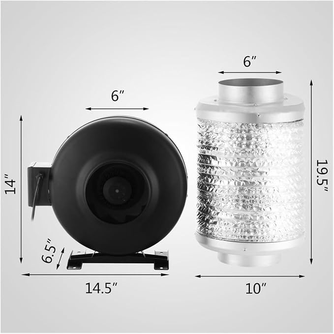 6" Inline Exhaust Fan Carbon Filter Kit Air Blower Scrubber Odor Control Wide - Image 2