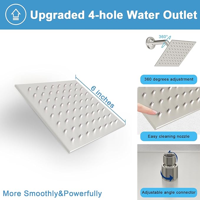 Digital Display Dual Head Shower system Rain Shower System Shower Wall Mount 10 Inch Ceiling Shower Head with 6 Inch Shower Head with shower handheld(Brushed Nickel)