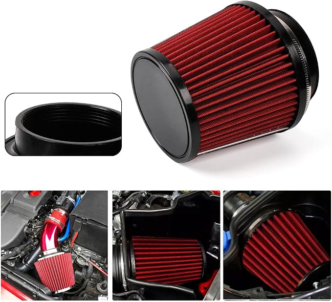 Red 3" 76mm Inlet Cone Replacement Dry Air Filter High Flow Car Performance - Image 4