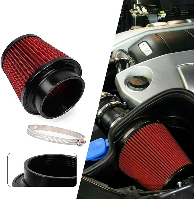 Red 4" 100mm Inlet Cone Replacement Dry Air Filter High Flow Car Performance - Image 6