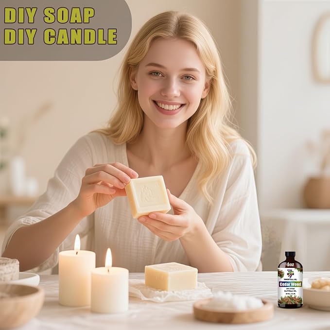 Cedar Wood Essential Oil (4 oz/120 ml) — Cedar Wood Oils for Aromatherapy, diffusers, humidifiers, Home fragrances, DIY Skincare, soap Making, DIY Candle, Relaxation, Yoga, and Meditation