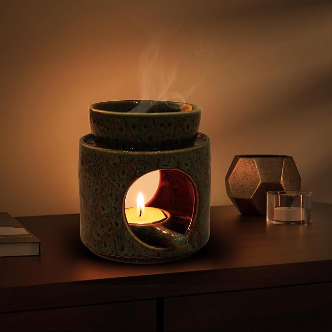 WD&CD Wax Melt Ceramic Oil Burner Green, Aroma Diffuser Essential Oil Burner - Image 5