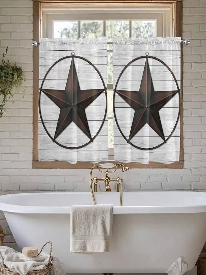 Vintage Farm Western Star Window Valance Curtains, 2 Panel - Image 5