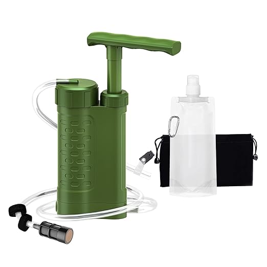 Portable Water Filter Pump, 0.01 Micron Manual Survival Water Purifier by Ginkin