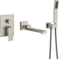 DASAN Swiveling Wall Mount Tub Filler Faucet Set with Hand Held Shower, Brushed Nickel Modern Creative Bathtub Faucet Wall Mounted Bath Tub Faucet with High Flow Rough in Valve, SA-TF05WH-BN