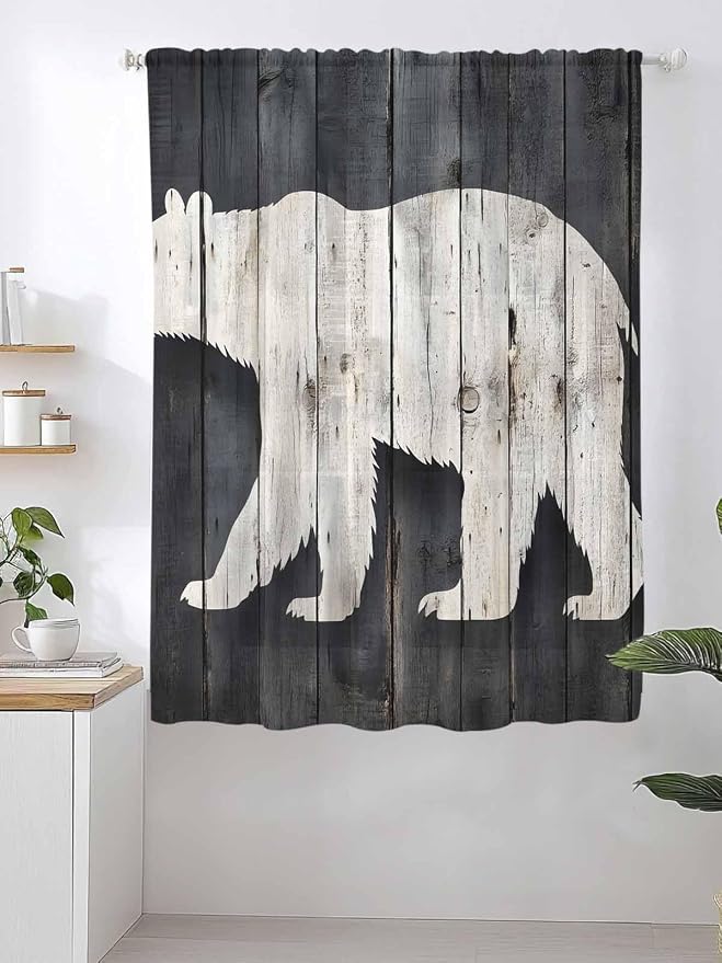 Sheer Curtains 63 Inch Length, Rustic Counrty Vintage Wood Grain Privacy Voile - Image 2