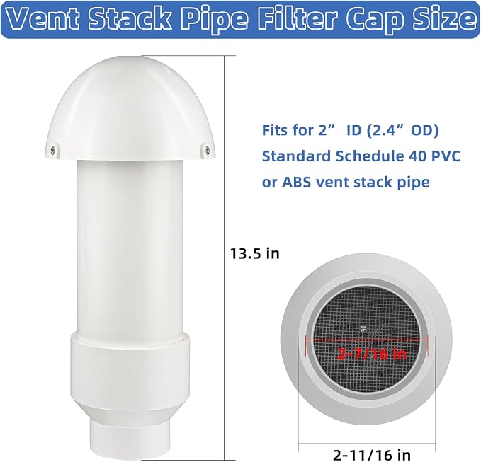 2 Inch Vent Stack Pipe Filter, Sewer Vent Septic Filter Vents Pipe Cap - Image 2