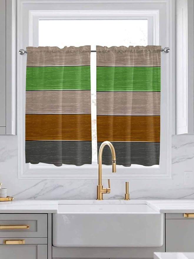 Farm Gray Green Brown Wood Grain Window Valance Curtains, Rustic Wooden Plank - Image 2