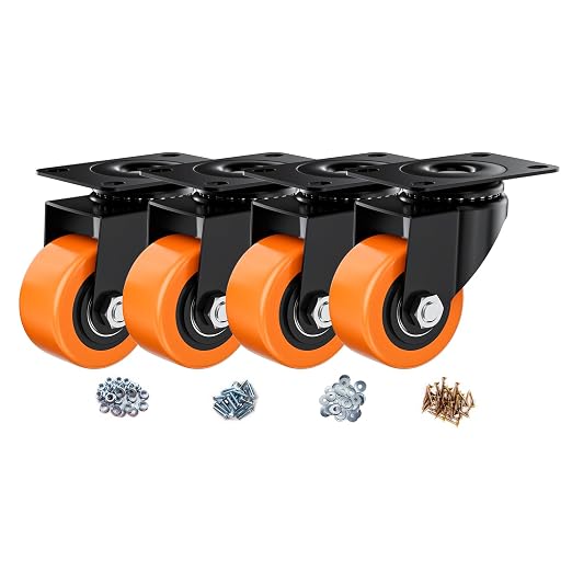 2.5" Swivel Plate Casters Set of 4 Heavy Duty 800 lbs | Orange PU, Non-Marking by ASHGOOB