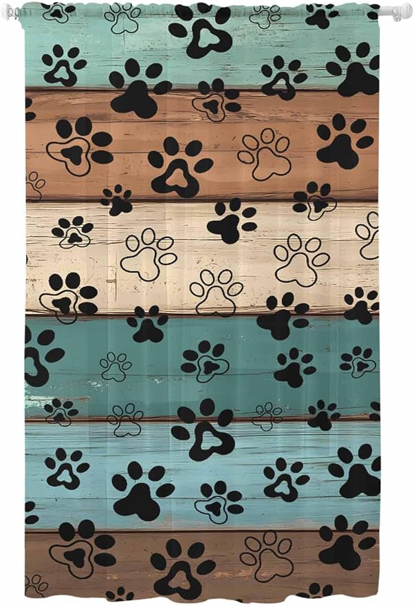 Sheer Curtains 84 Inches Long, Vintage Farmhouse Country Wooden Grain Privacy by Unknown
