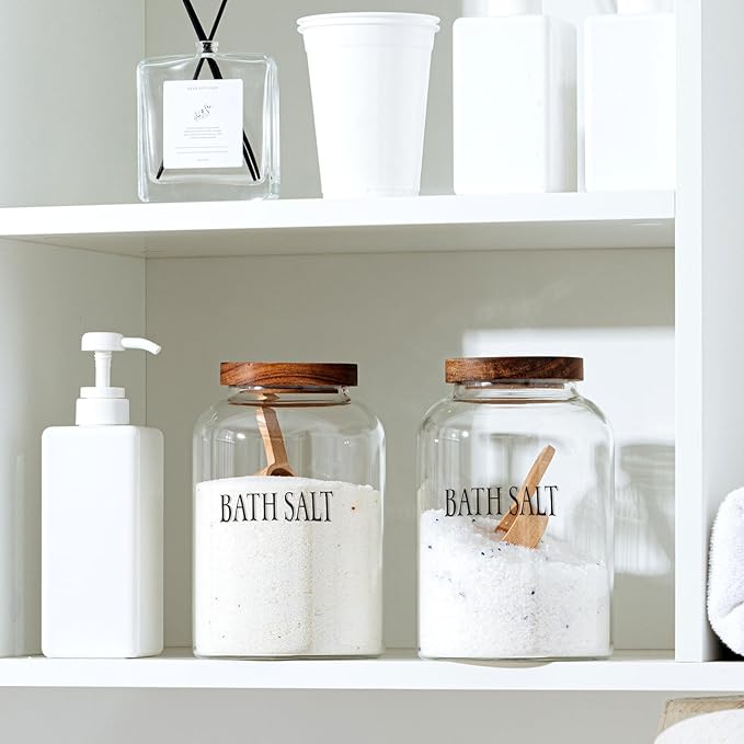 2 Sets 74 oz Large Bath Salt Container with Wooden Scoop for Glass Bath Salt Jar with Airtight Lid Storage Canister for Food, Flour, Sugar, Cookie, Kitchen