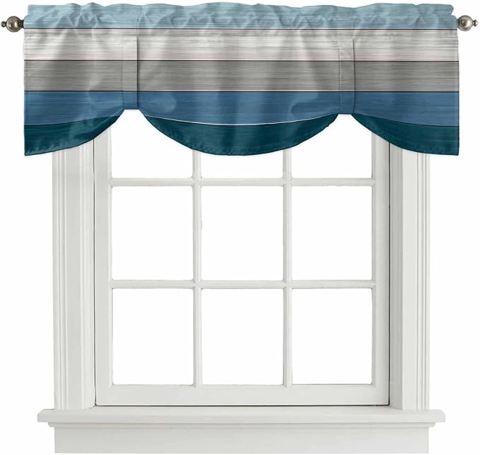 Blue Ombre Wooden Tie Up Valance Curtains by Unknown