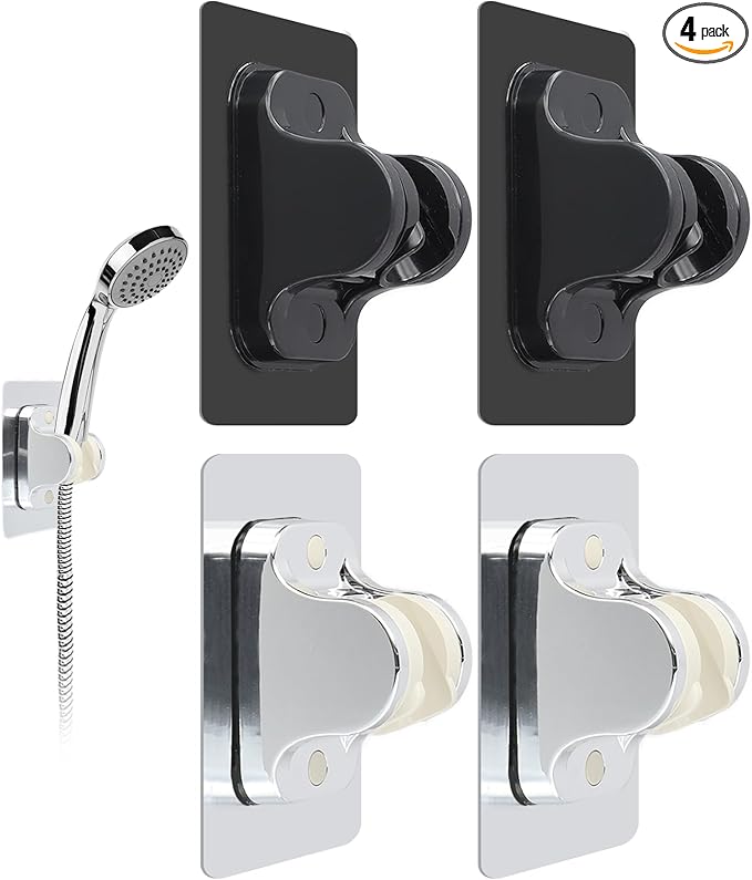 4PCS Shower Head Holder Strong Adhesive Adjustable, Waterproof Shower Hand Held Sprayer Holder Wall Mount
