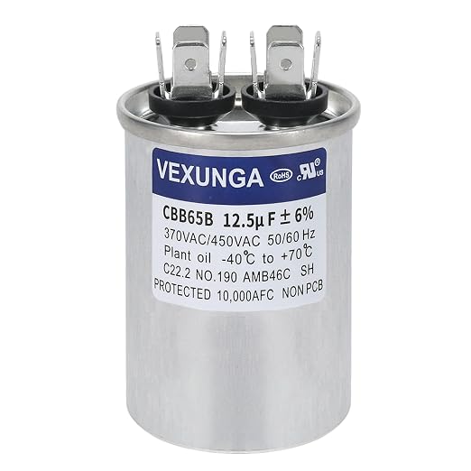 VEXUNGA 12.5uF 12.5 MFD 370VAC 440VAC 450VAC 50/60Hz CBB65B Round Run Start by VEXUNGA
