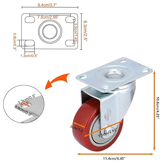 3 inch Heavy Duty Casters Capacity 1000lbs Bearing Caster Wheels Without Brake - Image 4