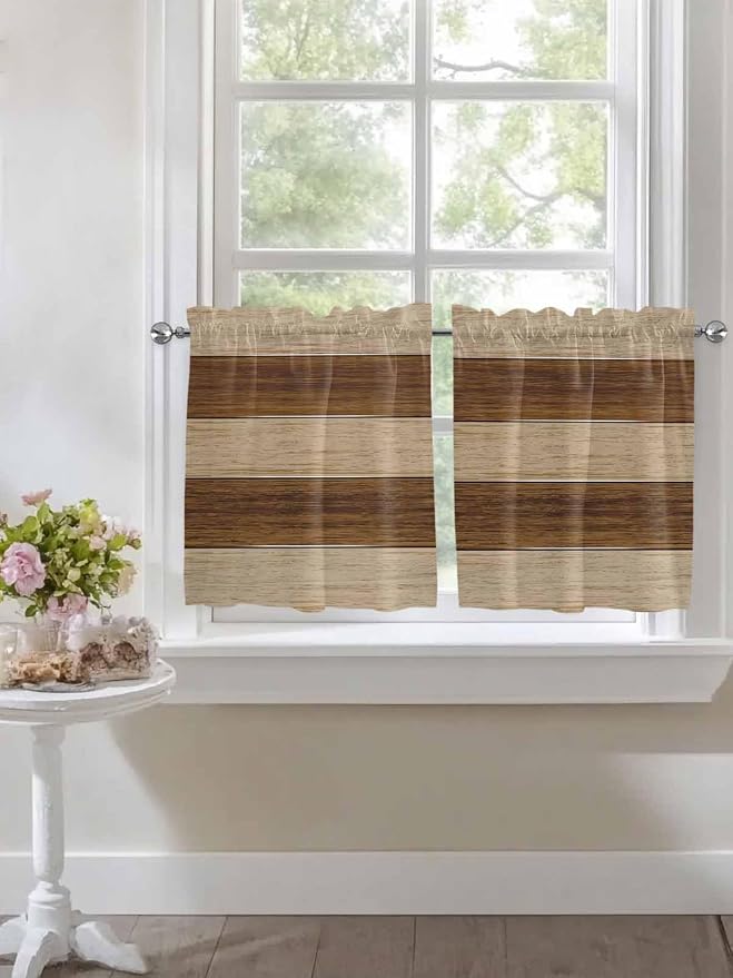 Retro Country Brown Wooden Board Window Valance Curtains, Farmhouse Gradient - Image 5