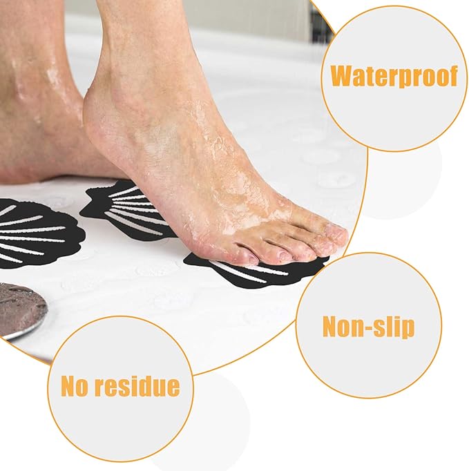 Bathtub Stickers Non Slip, Shell Shaped Tubs Safety Shower Treads, Adhesive Sticker for Bathroom Bathtub, Shower Floor,Black(30Pcs)