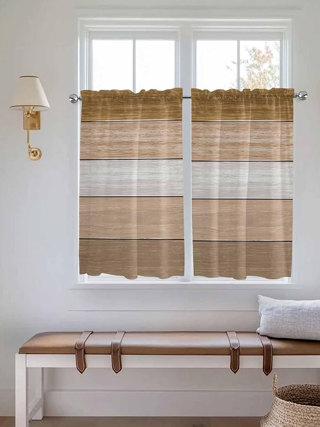Retro Farm Wood Board Window Valance Curtains, 2 Panel - Image 2