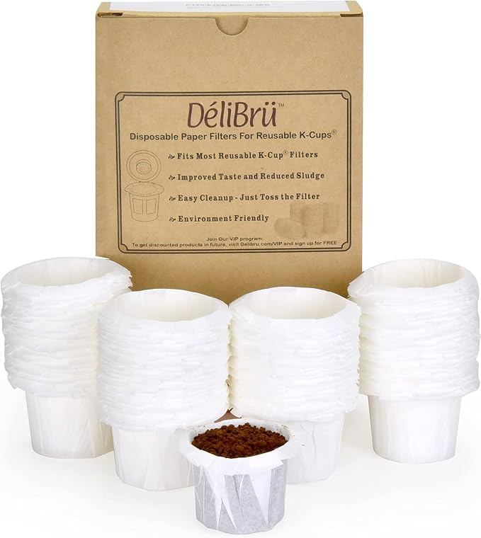 Delibru K Cup Disposable Paper Filters 100 Pack Fits by Delibru
