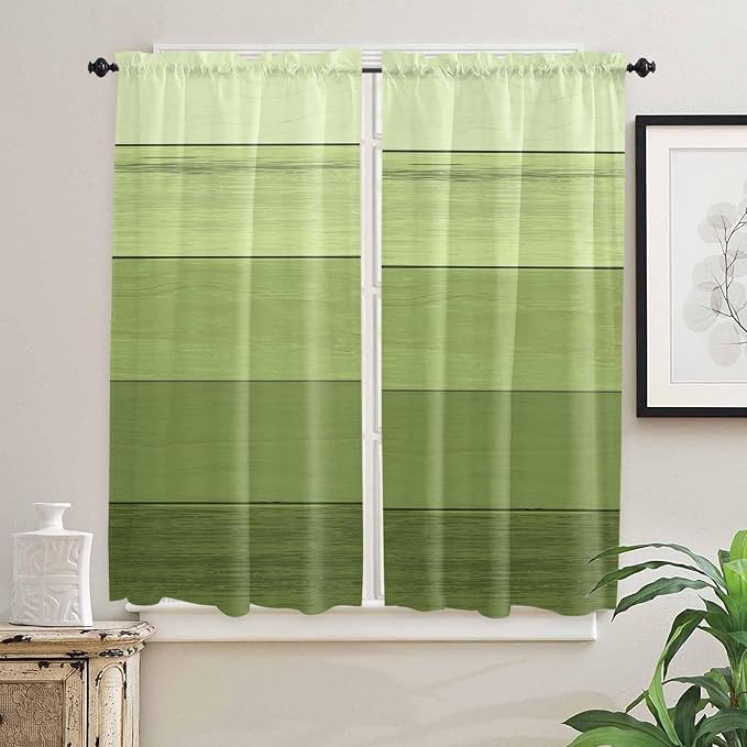 Gradient Green Wooden Board Window Valance Curtains, Retro Country Wood Grain - Image 7