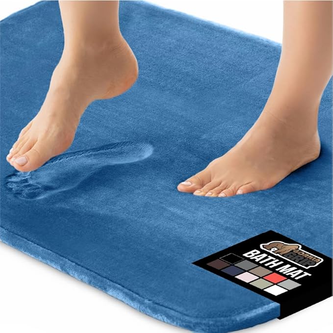 GORILLA GRIP Memory Foam Bath Rugs, Soft Absorbent Velvet Bathroom Mats, Durable Dots on Underside, Machine Washable Bathmat, Carpet Rug Room Decor for Shower Floor, 24x17 Mat, Caribbean Blue
