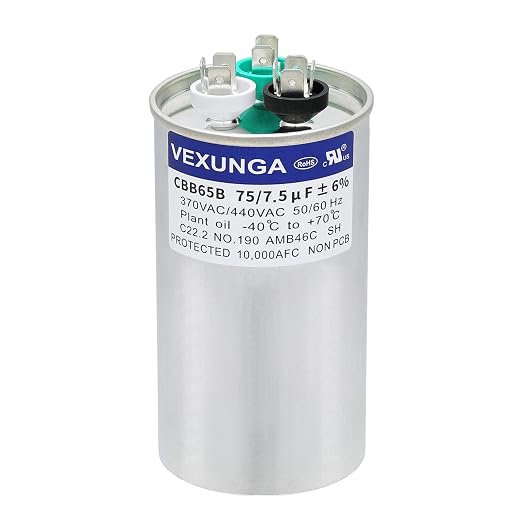 VEXUNGA 75/7.5 uF 75+7.5 MFD 370V or 440V Dual Run Start Round A/C Capacitor by VEXUNGA