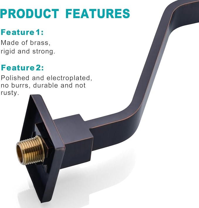 16 Inch S Shape Oil Rubbed Bronze Shower Head Arm, Square Wall Mounted Shower Arm and Flange Included