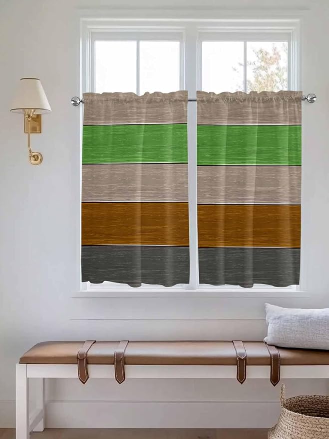 Farm Gray Green Brown Wood Grain Window Valance Curtains, Rustic Wooden Plank - Image 2