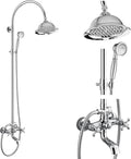 gotonovo Bathroom Classic Exposed Shower Faucet Wall Mount Shower System 8 Inch Luxurious Rainfall Shower Head Set with Tub Spout and Handheld Spray Double Cross Handles Polished Chrome