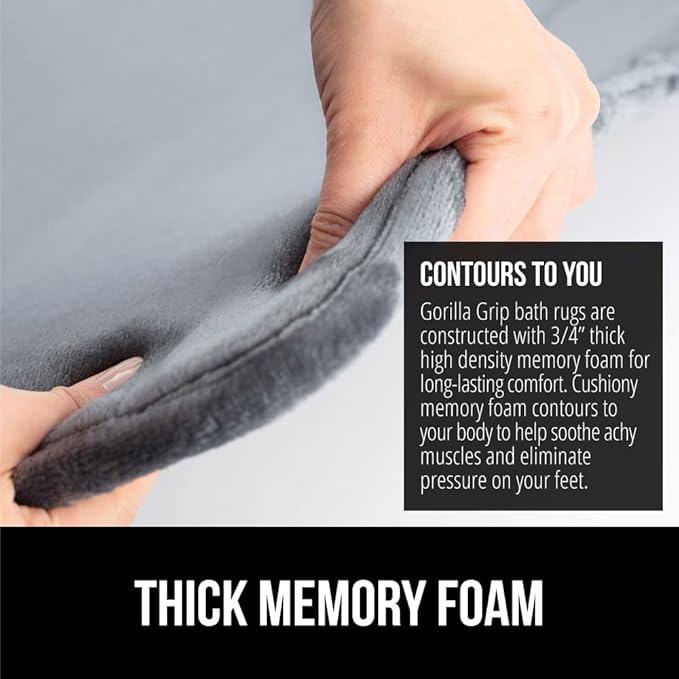 GORILLA GRIP Memory Foam Bath Rugs, Soft Absorbent Velvet Bathroom Mats, Durable Dots on Underside, Machine Washable Bathmat, Carpet Rug Room Decor for Shower Floor, 48x24 Mat, Graphite Gray