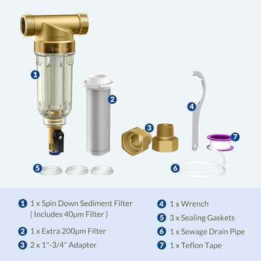 SimPure 40/200 Micron Spin Down Sediment Filter, Reusable Whole House Sediment - Image 7