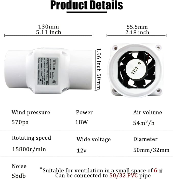 2” 18W Duct Ventilation Fan 50mm - Image 3