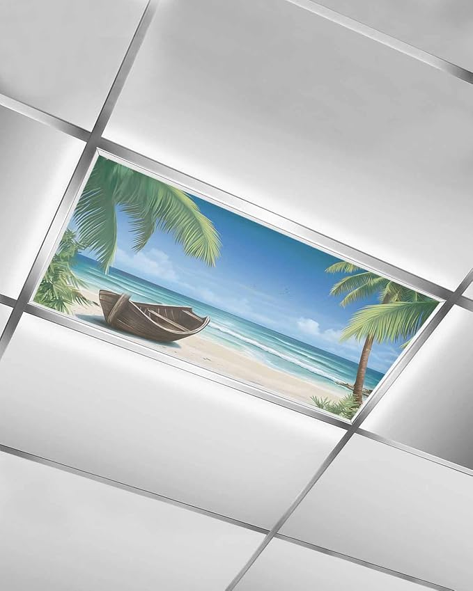 Summer 1 Pcs Fluorescent Light Covers, Ocean Beach Palm Tree Nautical Vessel by Gsypo