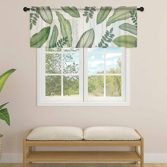 Summer Palm Leaf Sheer Valance Curtains - Image 4