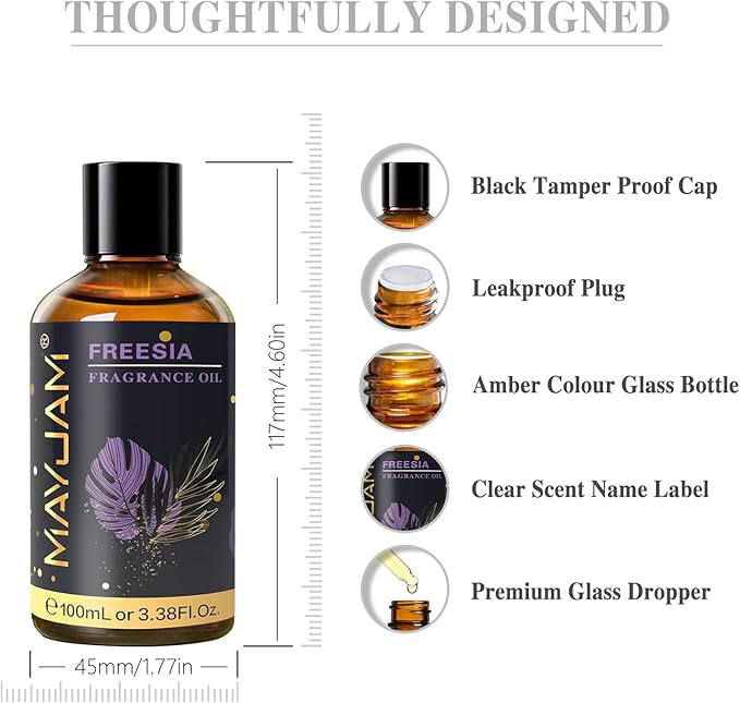 MAYJAM 100ML/3.38FL.OZ Freesia Fragrance Oils with Glass Dropper, Essential Oils for Diffusers for Home, Long Lasting Scented Oils for Diffusers Soap Candle Making