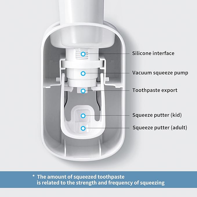 MOPMS Toothpaste Dispenser Wall Mounted for Bathroom Automatic Toothpaste Squeezer for Kids and Adult (Grey-1Pcs)