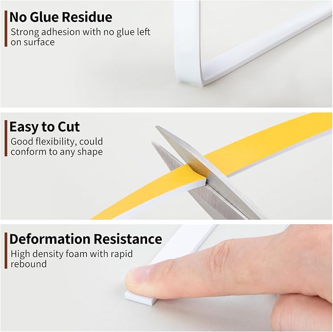 Yotache White Windows Doors Insulation Seal Tape 3 Rolls 1/2" x1/8", Adhesive - Image 6