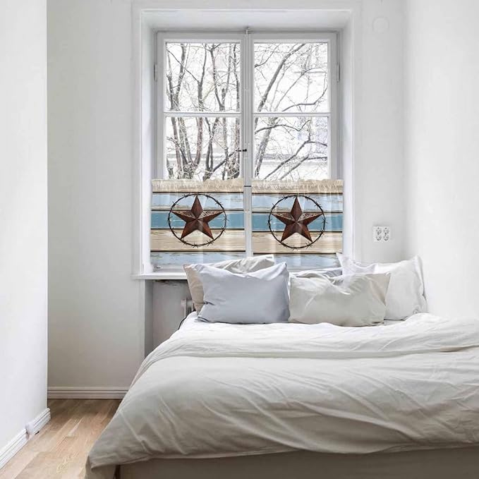 Vintage Western Star on Wood Grain Window Valance Curtains, Retro Wooden - Image 7