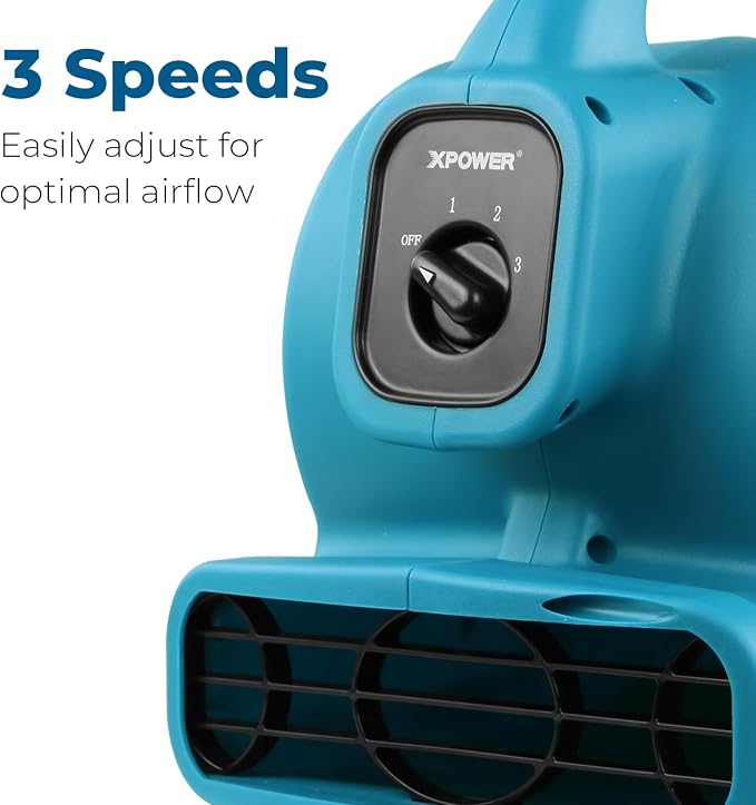 XPOWER P-80 Mini Utility 600 CFM Centrifugal Air Mover, Floor Fan, - Image 2