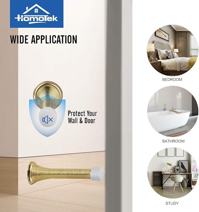 HOMOTEK 20 Pack Spring Door Stopper with Rubber Bumper 3-1/8" Flexible Spring Heavy Duty Wall Door Stop Low Mounted Door Bumper for Home (Bright Brass)