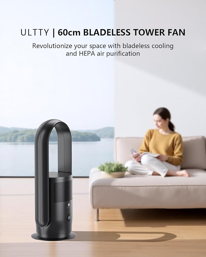 ULTTY Bladeless Tower Fan for Bedroom, Ultra Quiet Standing Fan, 9 Speeds 3 - Image 8