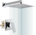 POP SANITARYWARE Shower Faucet Set Chrome Bathroom 10 Inch Rainfall Mixer Shower Head System Wall Mounted Single Handle Shower Trim Kit with Rough-in Valve